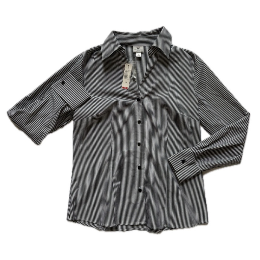 Worthington Kids Black and White Striped Button Down Shirt